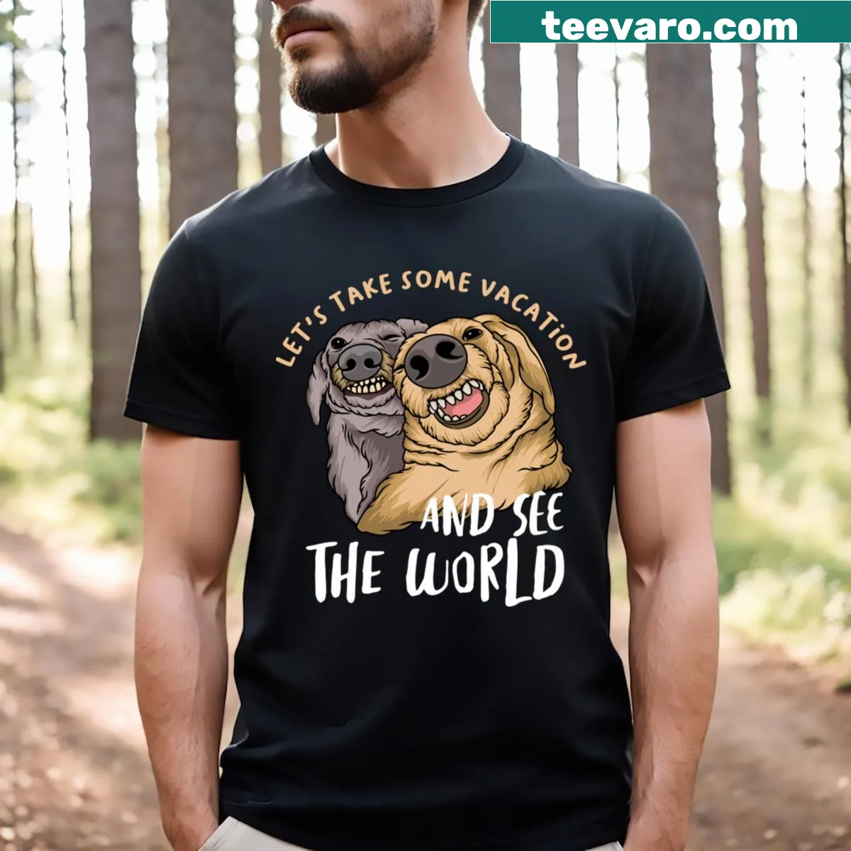 Vacation-themed T-shirt for dog lovers with a playful design — on a men's t-shirt