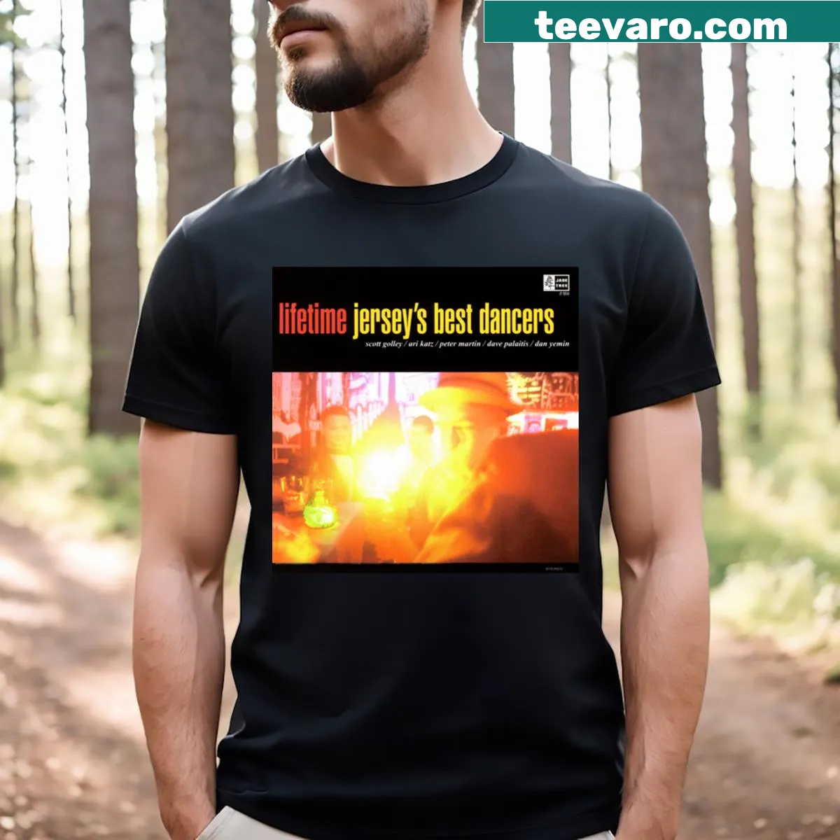 Lifetime Jersey's Best Dancers t-shirt with bold typography — on a men's t-shirt