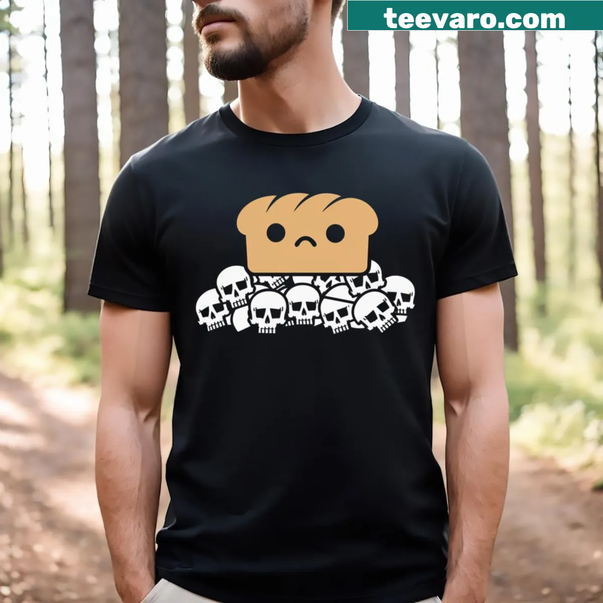T-shirt with illustration of bread on skulls, edgy graphic design — on a men's t-shirt