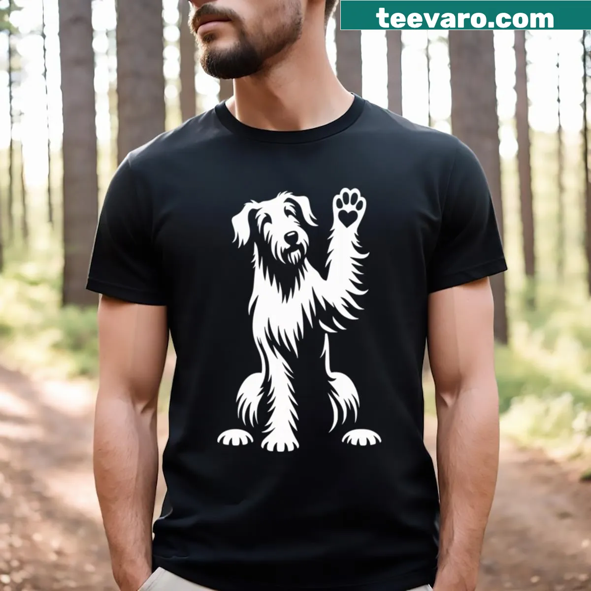 Illustration of an Irish Wolfhound sitting on a t-shirt — on a men's t-shirt