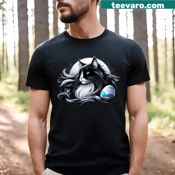 Retro anime-inspired T-shirt with a tuxedo cat graphic.