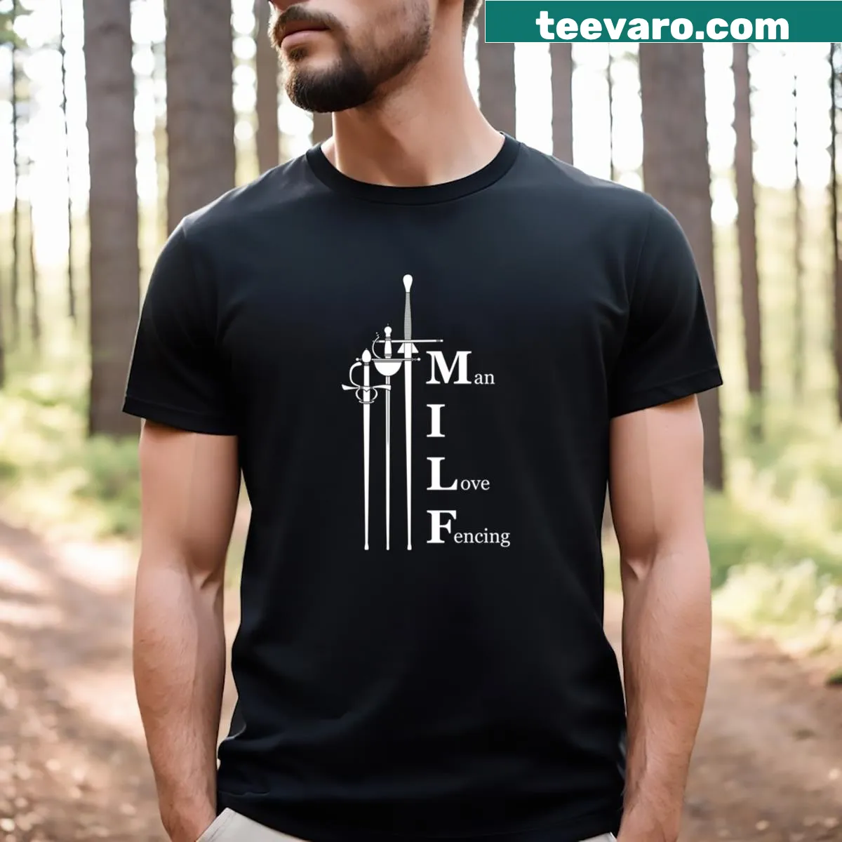 Typography T-shirt expressing love for fencing. — on a men's t-shirt