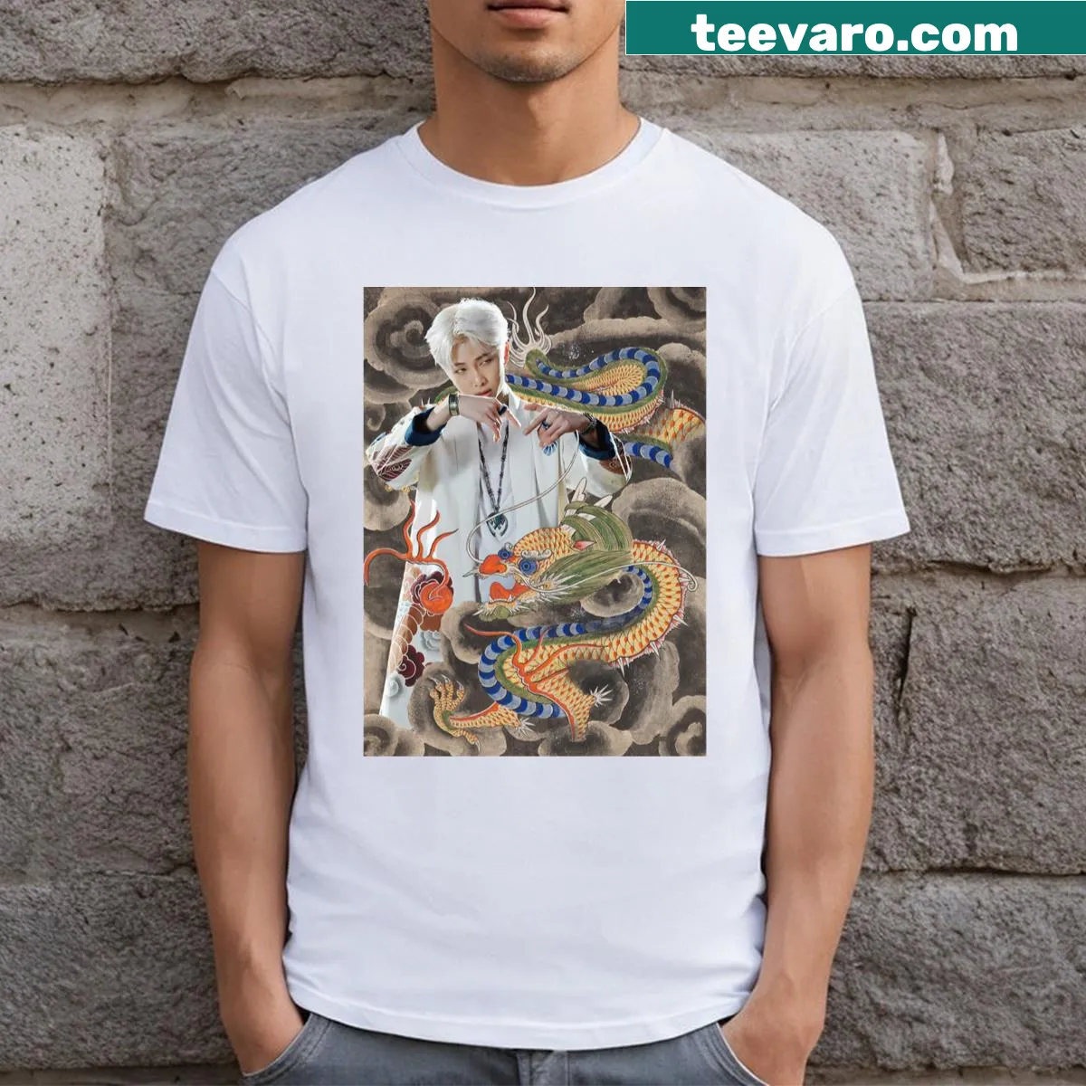 Illustration of Namjoon with dragons on T-shirt — on a men's t-shirt