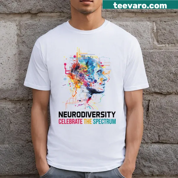 Typography T-shirt promoting neurodiversity with 'Celebrate The Spectrum.'