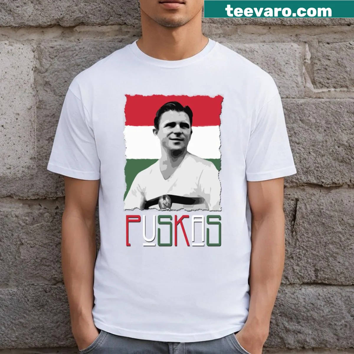 Tribute t-shirt for Ferenc Puskas with illustration — on a men's t-shirt