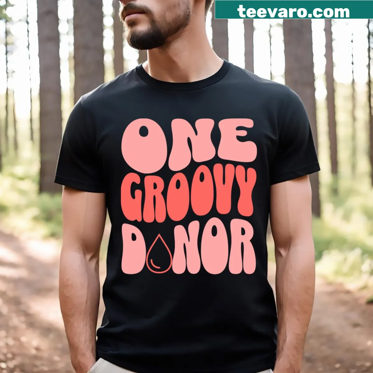 Groovy illustration of a donor with playful graphics on a T-shirt — on a men's t-shirt