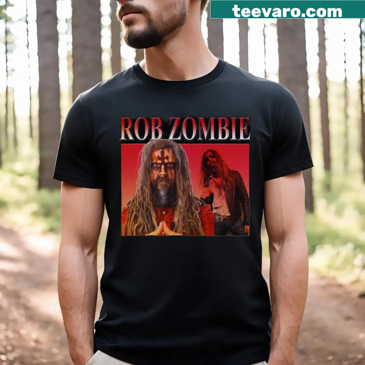 Vintage-style Rob Zombie T-shirt with distressed graphics — on a men's t-shirt