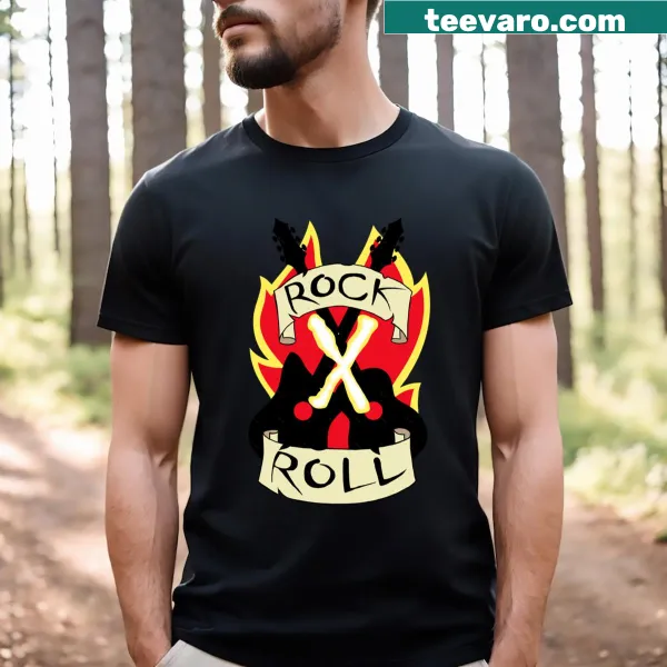 Rock and roll themed t-shirt with bold graphic