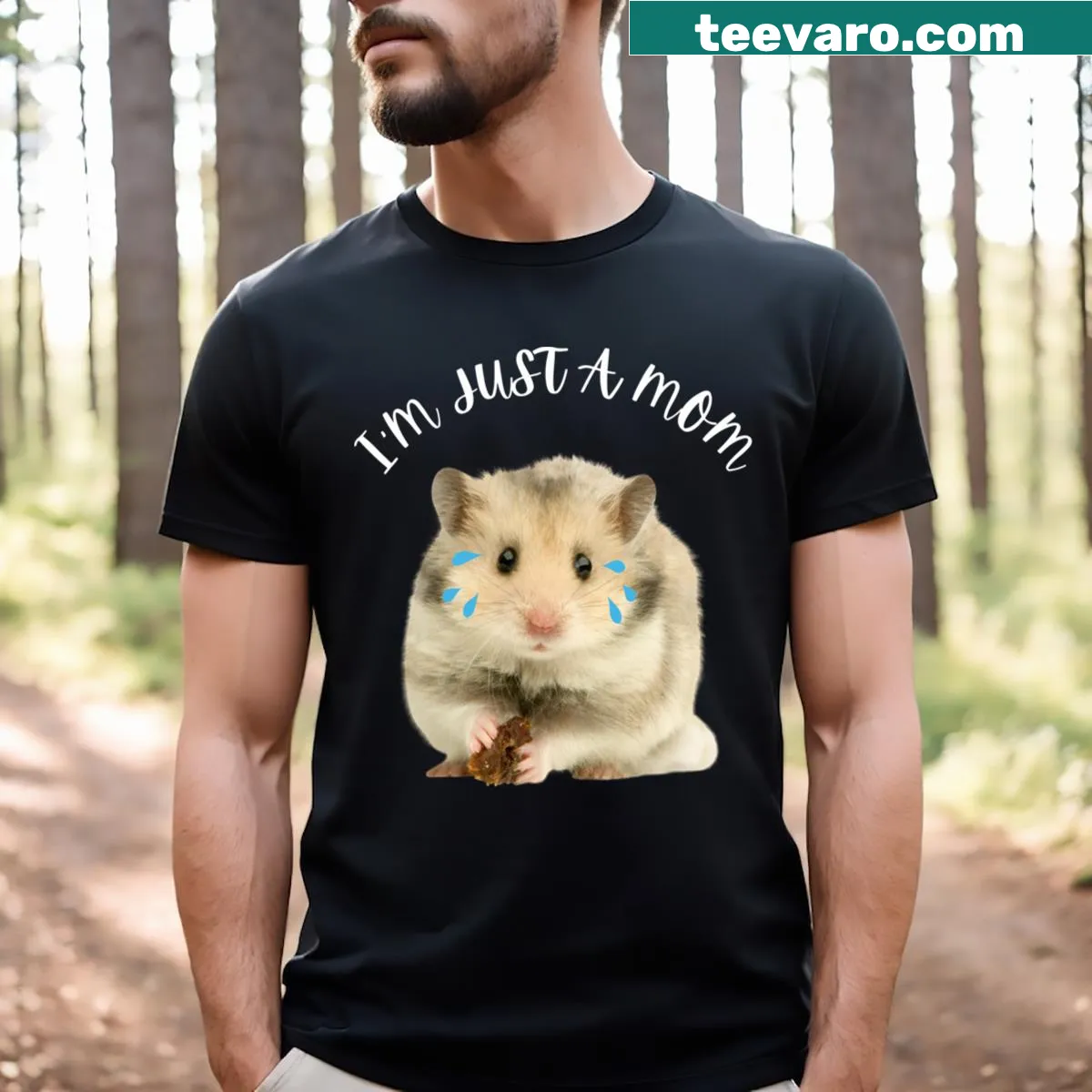 T-shirt for hamster moms featuring a cute sad hamster cartoon — on a men's t-shirt