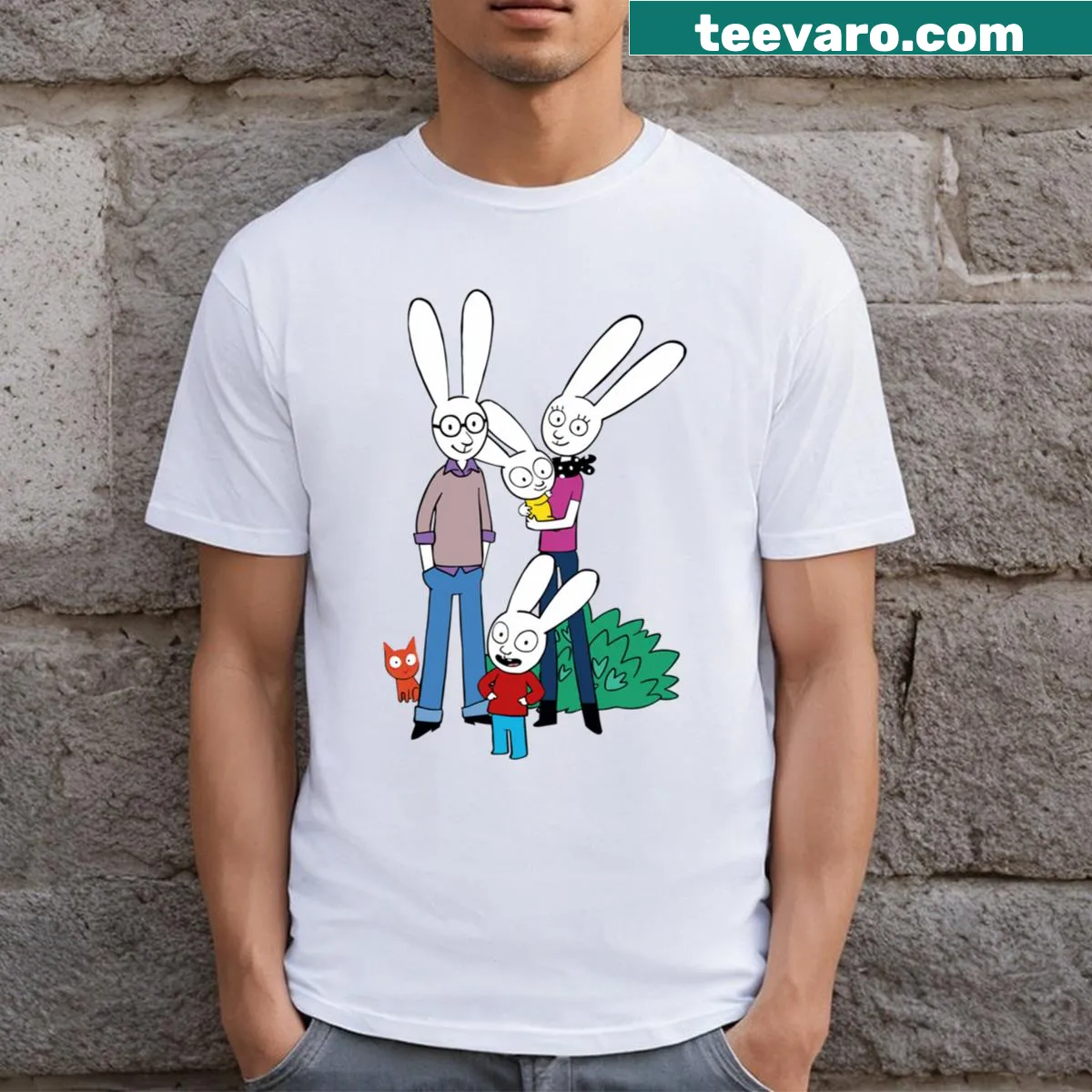 Cartoon rabbit design on Simon Super Rabbit Family T-shirt for kids — on a men's t-shirt