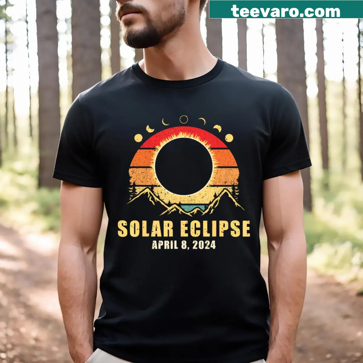 Illustrative t-shirt commemorating the Total Solar Eclipse April 8, 2024 — on a men's t-shirt