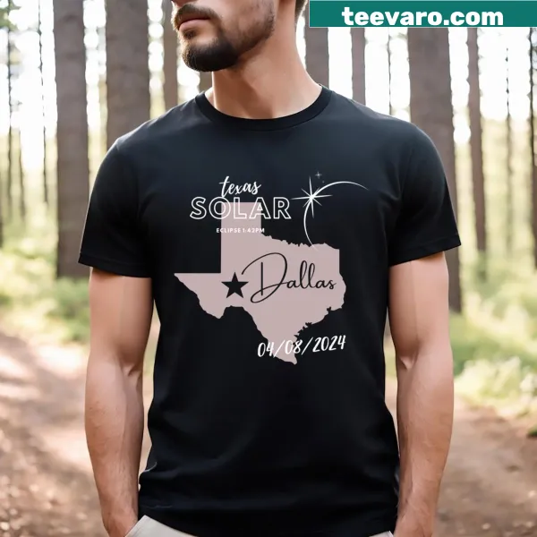 Souvenir t-shirt featuring the Dallas Solar Eclipse date and time