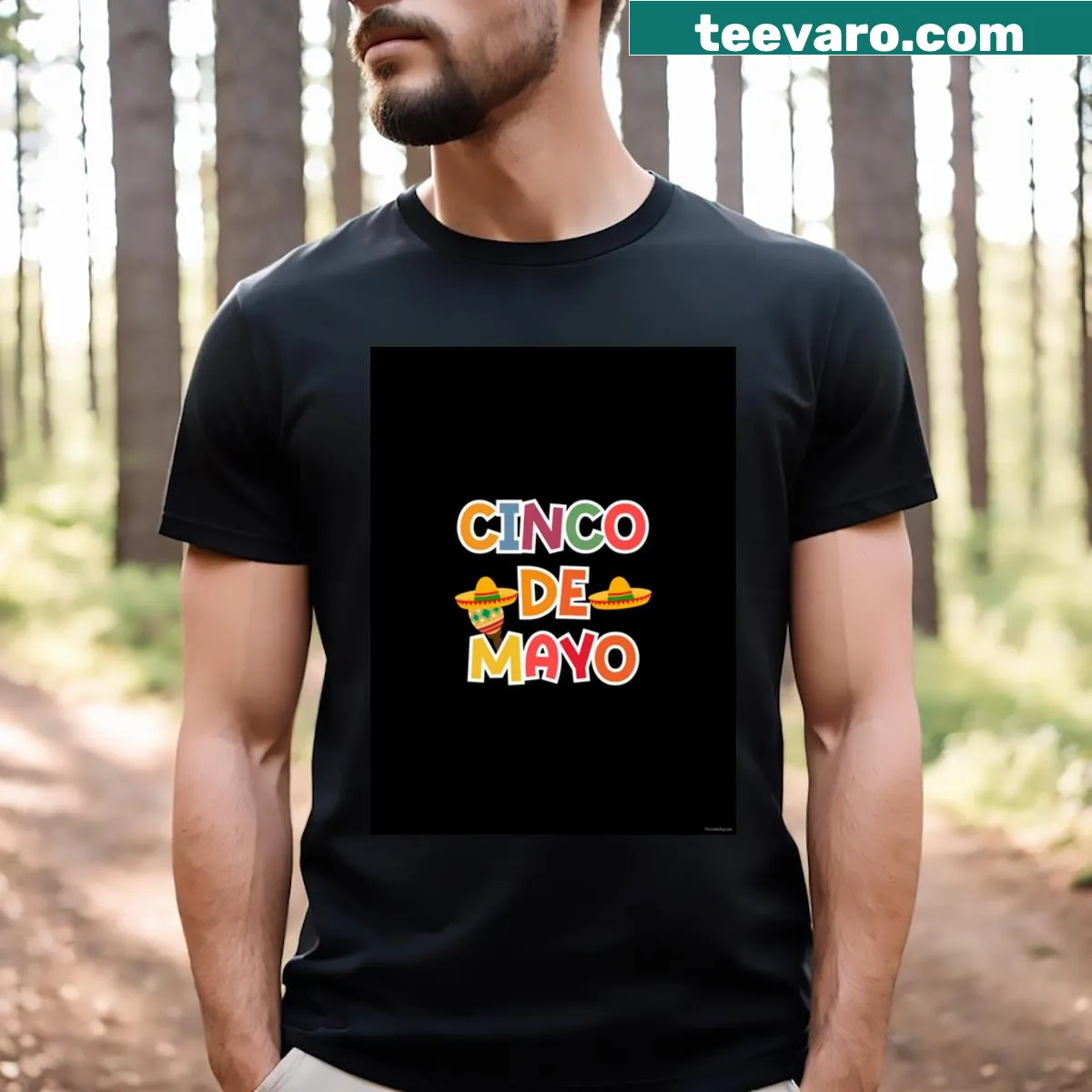 Cinco de Mayo T-shirt featuring sombreros and maracas in a festive design — on a men's t-shirt