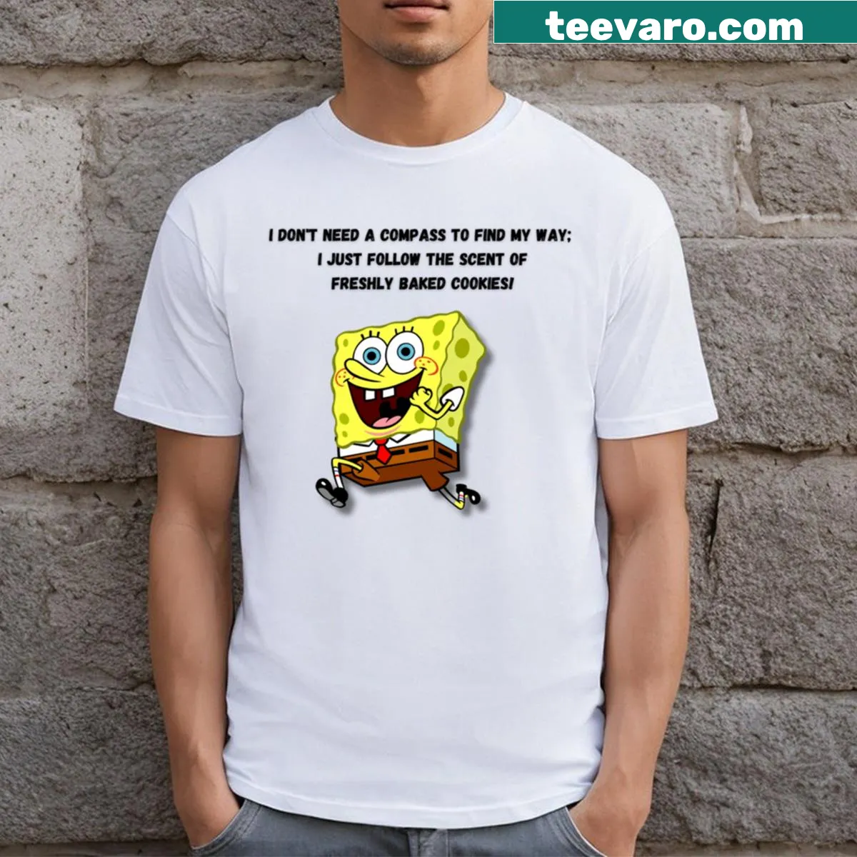 Funny Spongebob-themed T-shirt with cookie scent humor — on a men's t-shirt