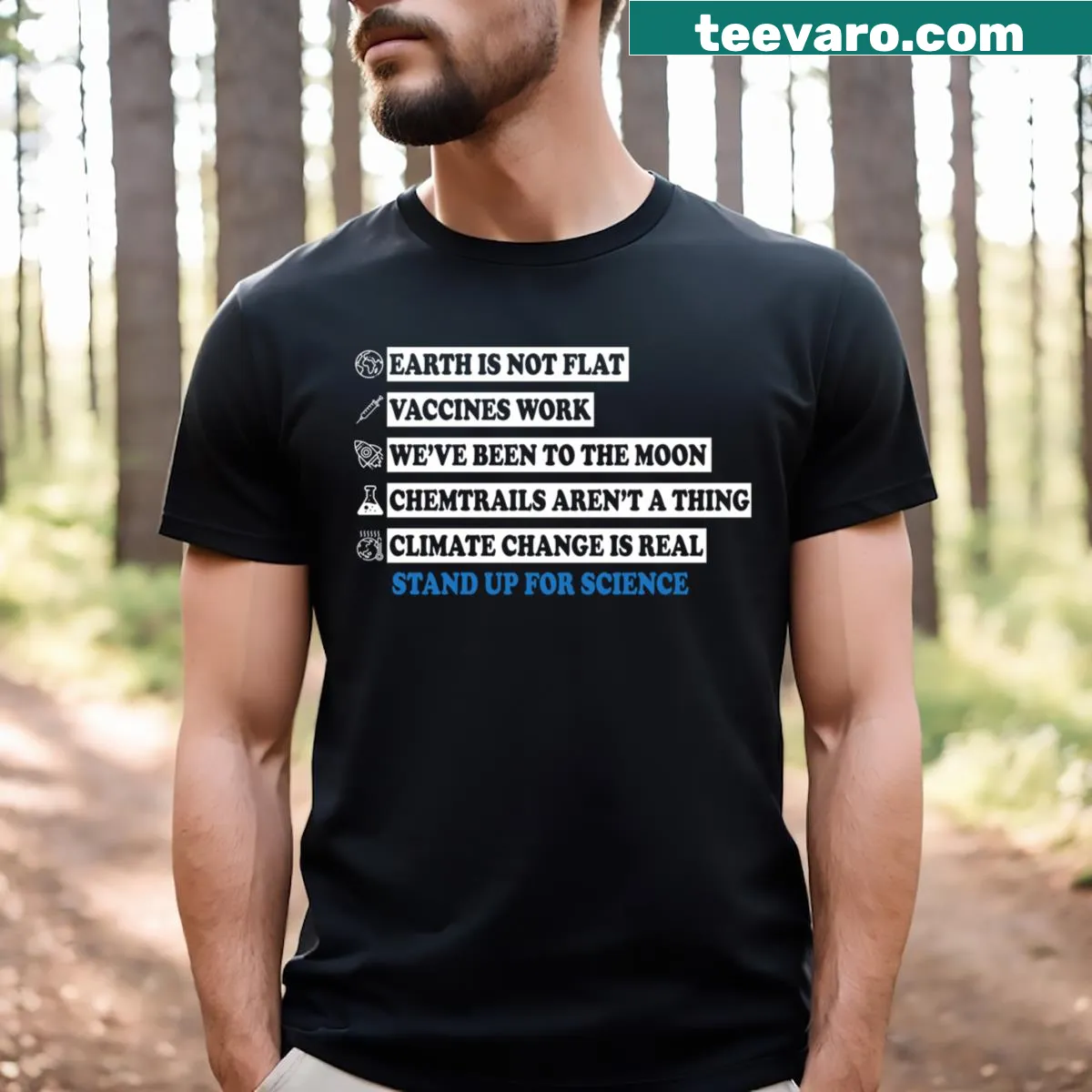 Typographic T-shirt promoting science advocacy — on a men's t-shirt