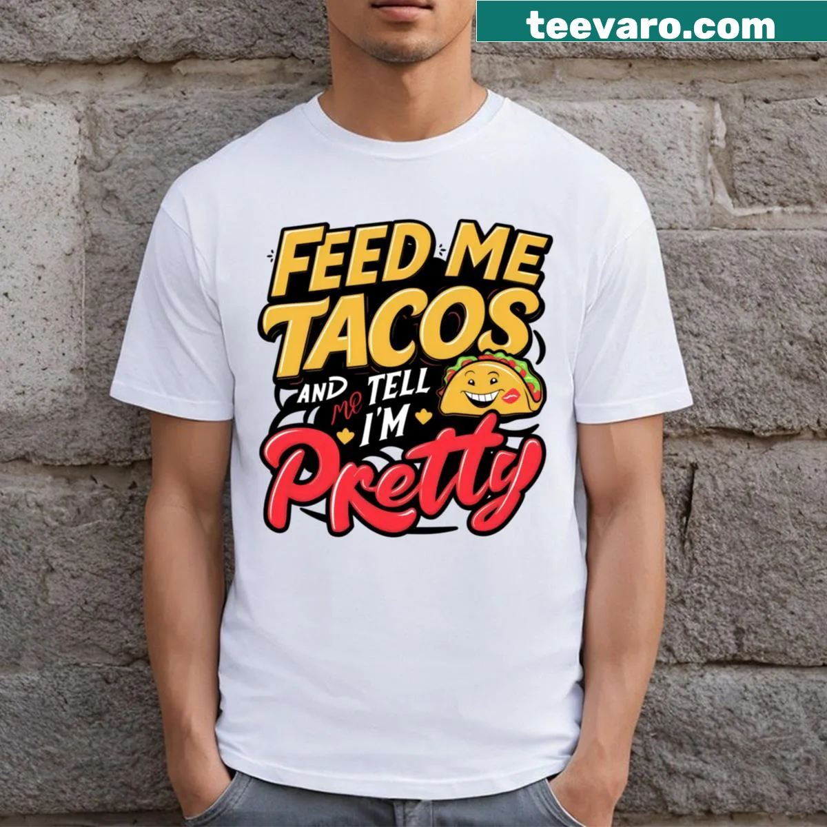 Playful taco illustration on a humorous T-shirt design — on a men's t-shirt