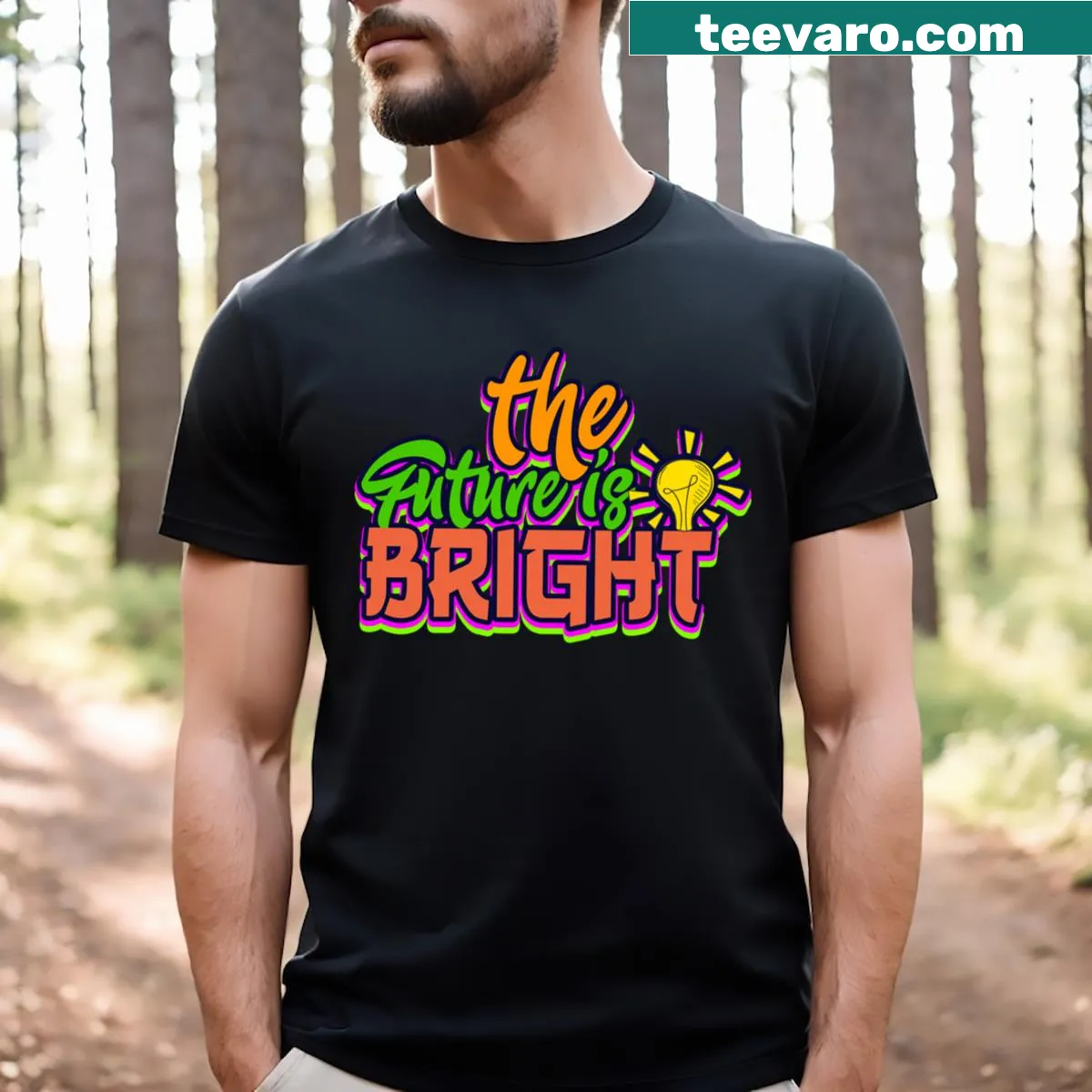 Inspirational 'The Future Is Bright' typography t-shirt design — on a men's t-shirt