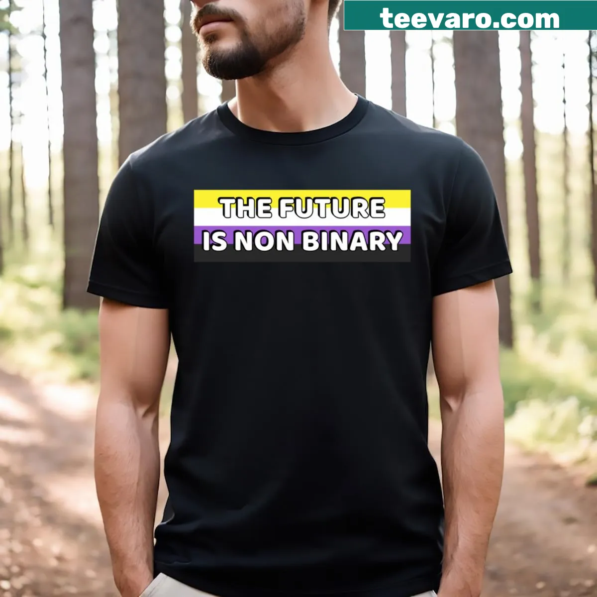 Inspiring non-binary-themed graphic on a T-shirt — on a men's t-shirt