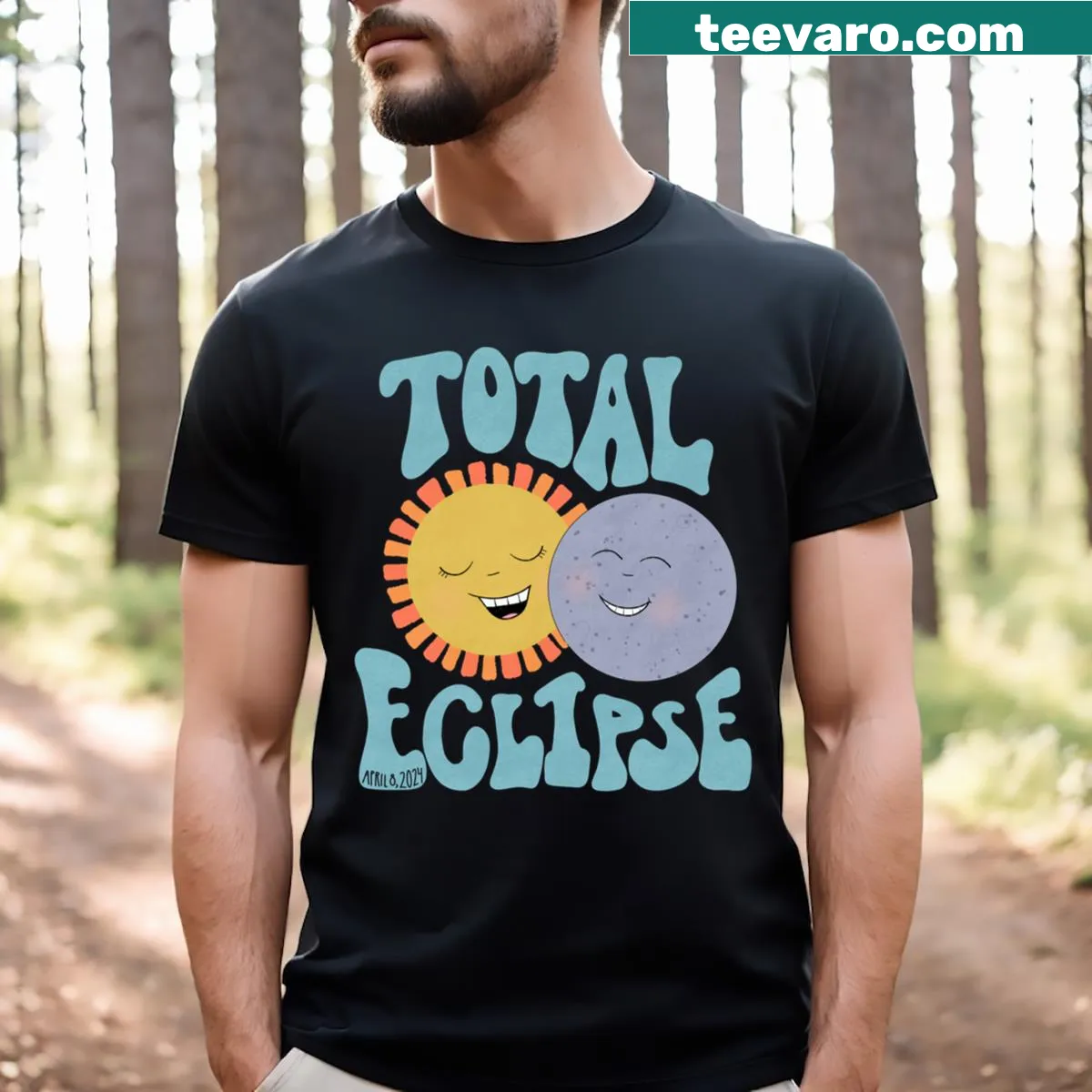 Cute illustration of a sun and moon in eclipse on a T-shirt. — on a men's t-shirt