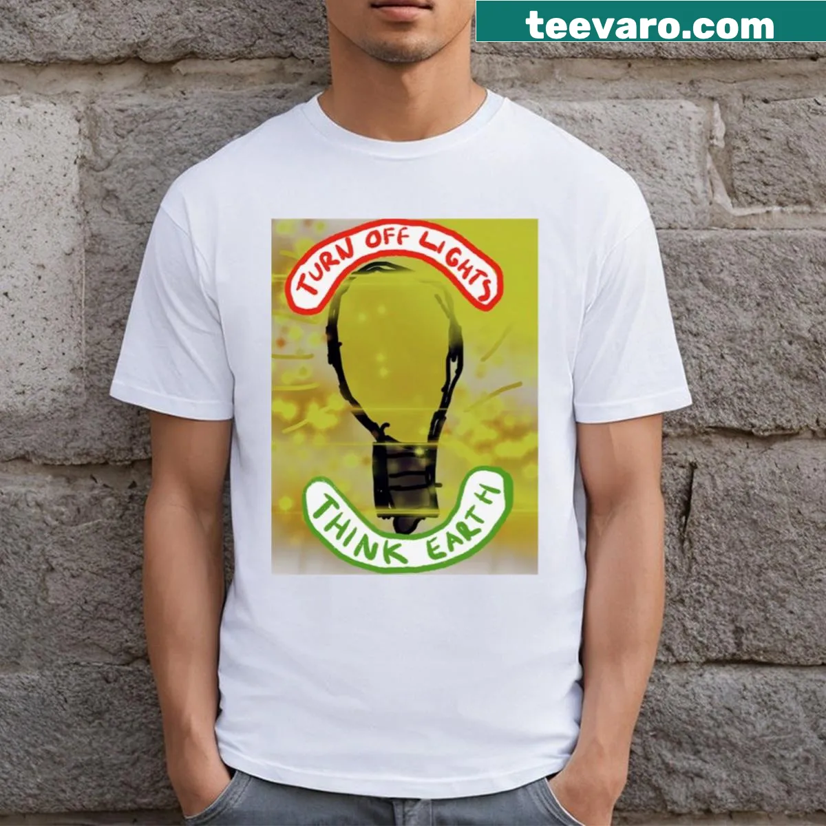Inspirational T-shirt with text promoting environmental awareness — on a men's t-shirt