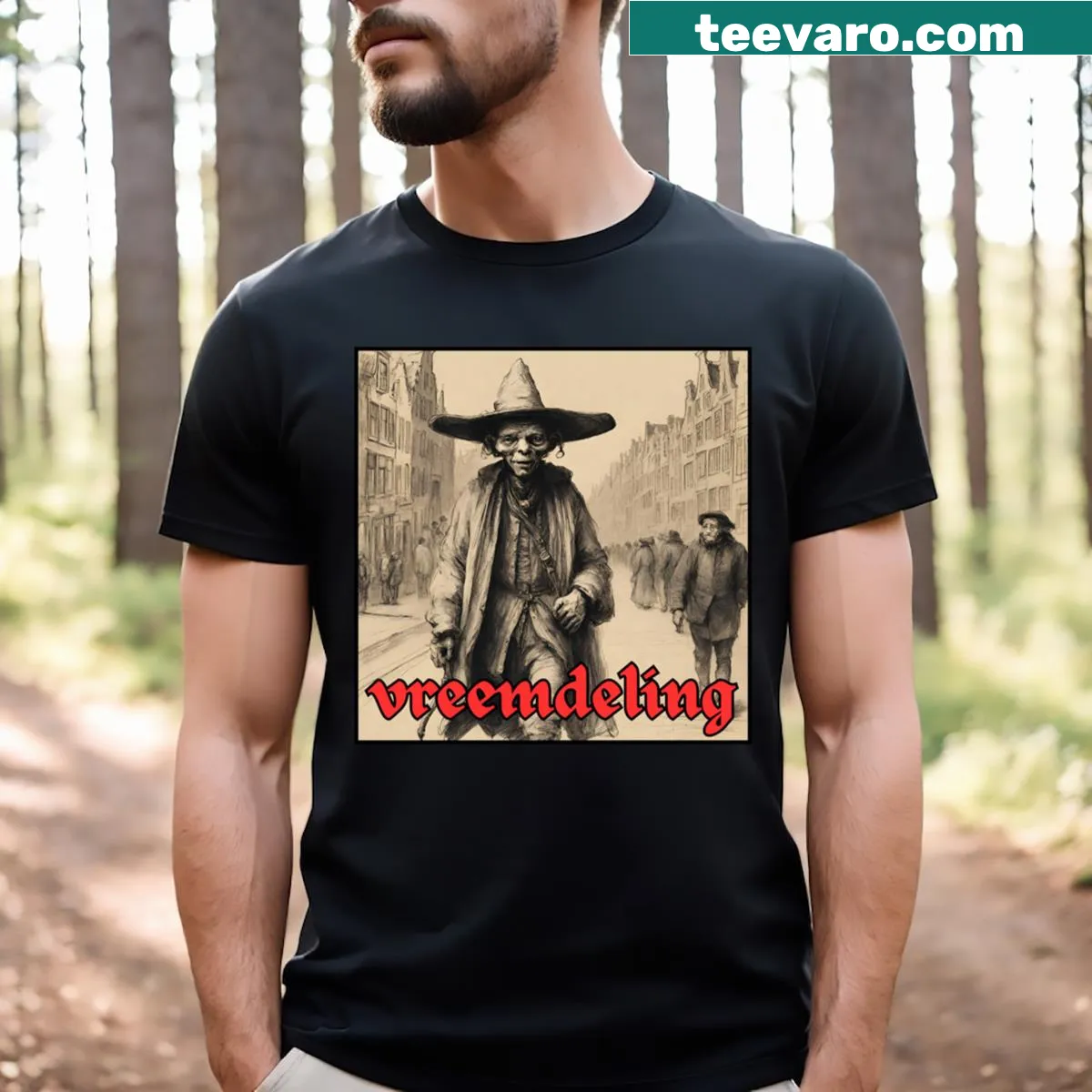 Minimalist silhouette design of a mysterious stranger — on a men's t-shirt