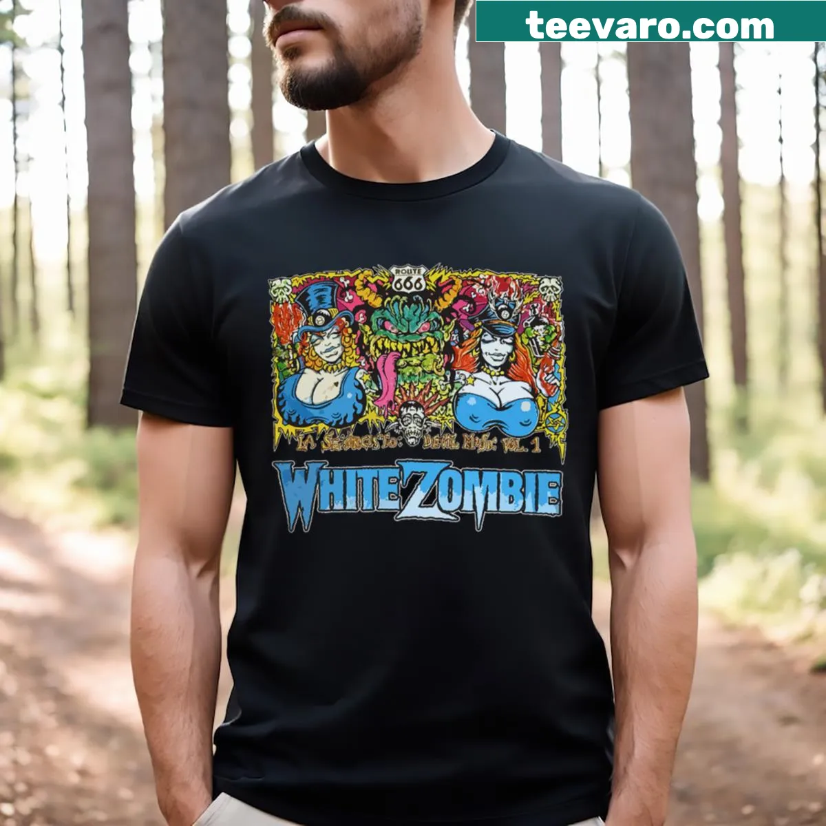 Stylish White Zombie Band graphic on a t-shirt — on a men's t-shirt