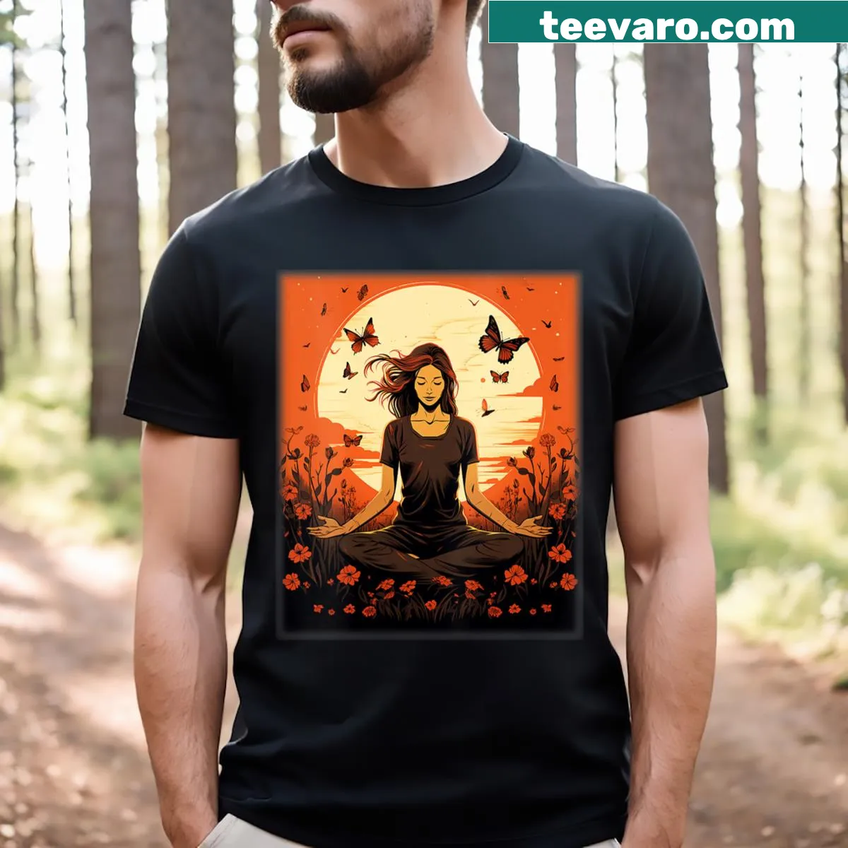 Zen Love Butterfly V-neck T-shirt for yoga — on a men's t-shirt