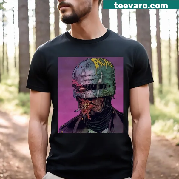 Humorous illustration of a zombie robbery on a T-shirt