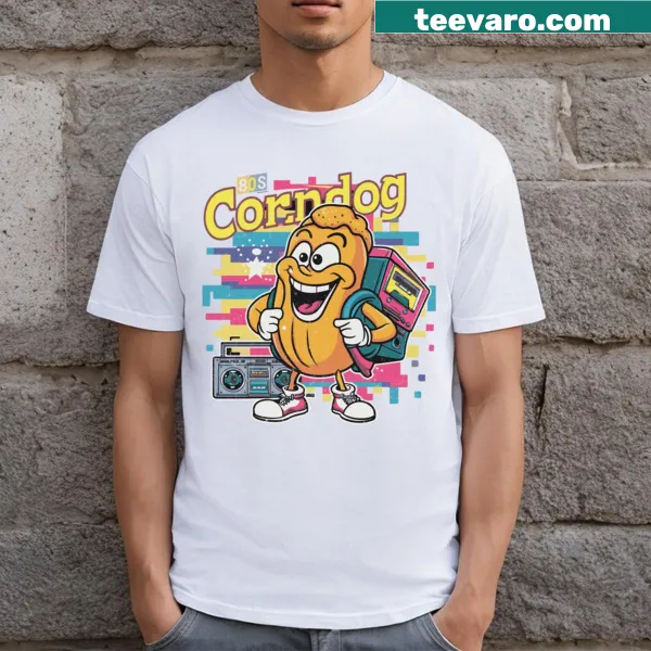 Retro t-shirt featuring a corndog and gaming graphics