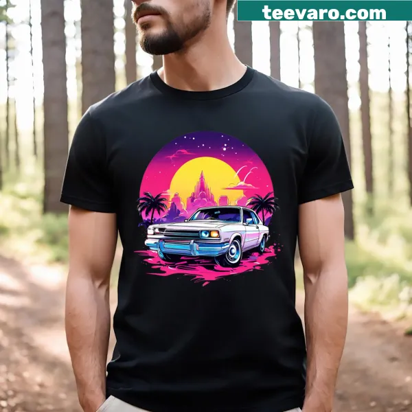 T-shirt featuring iconic cars from 80s movies