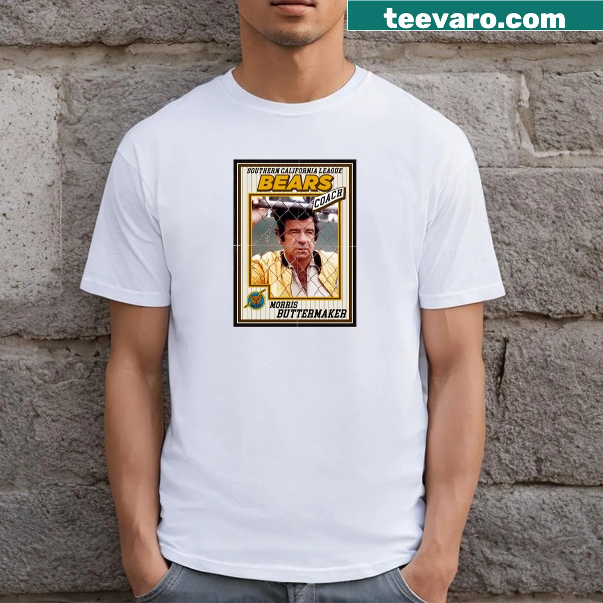 Illustrated Bad News Bears graphic featuring Coach Buttermaker — on a men's t-shirt