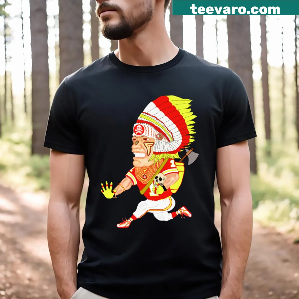 Bold typography T-shirt honoring heritage, Big Chief Red design — on a men's t-shirt