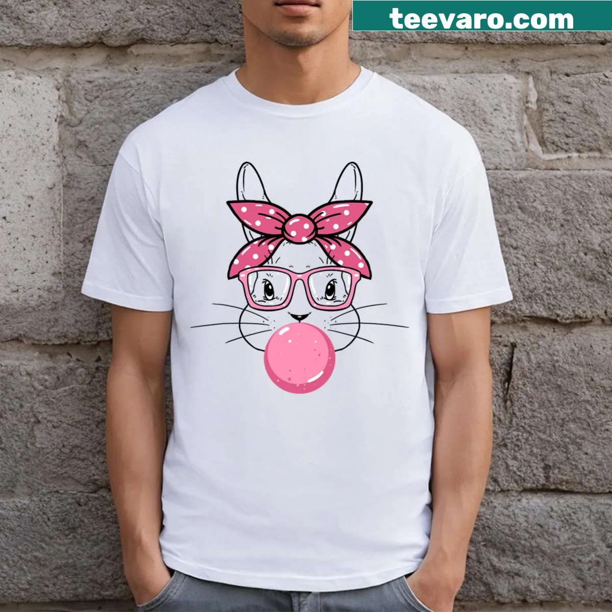 Cute bunny face T-shirt with bandana glasses for kids — on a men's t-shirt