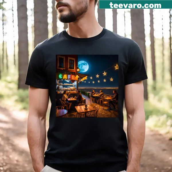 Typographic design celebrating cafe culture on a T-shirt