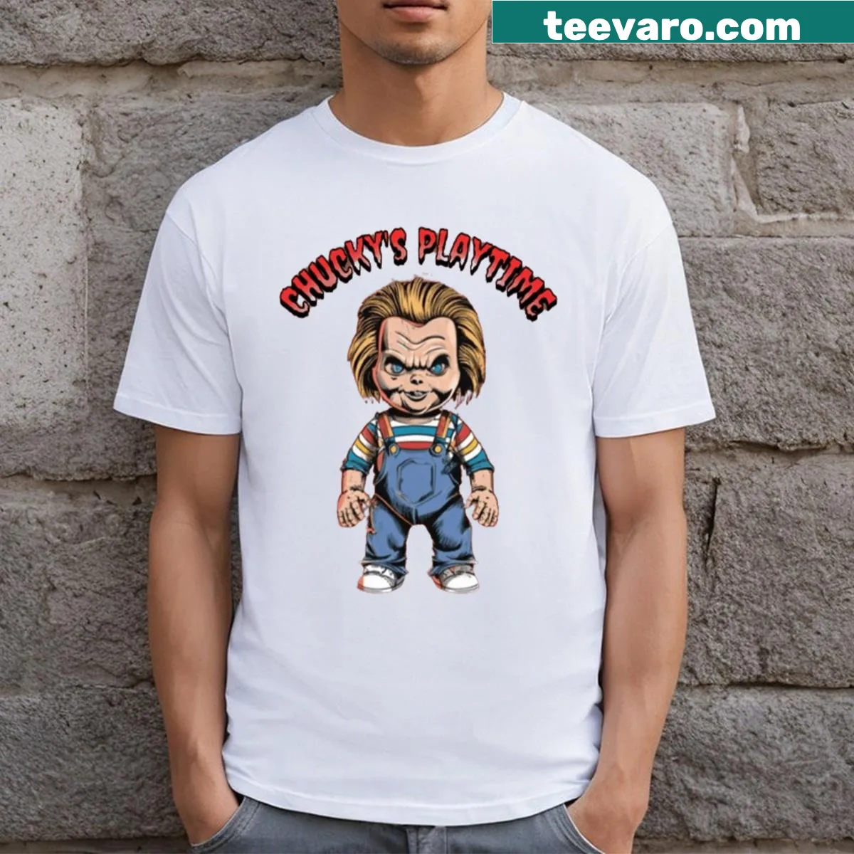 Chucky t-shirt featuring a chilling graphic of the iconic character — on a men's t-shirt