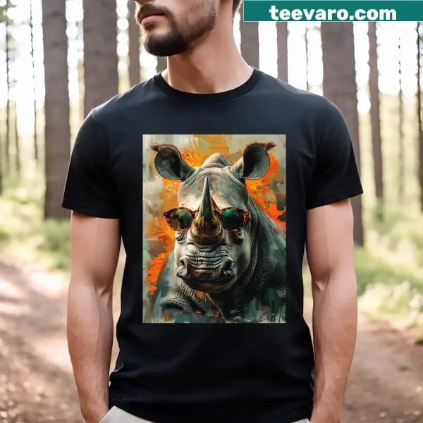 Cartoon rhino T-shirt with sunglasses graphic