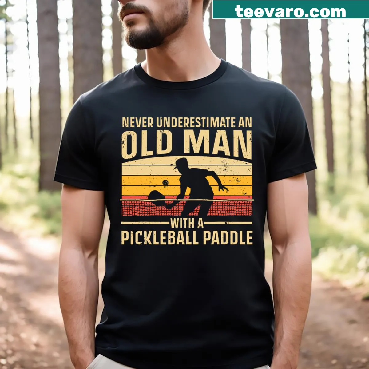Playful pickleball t-shirt for men featuring fun paddle graphics — on a men's t-shirt