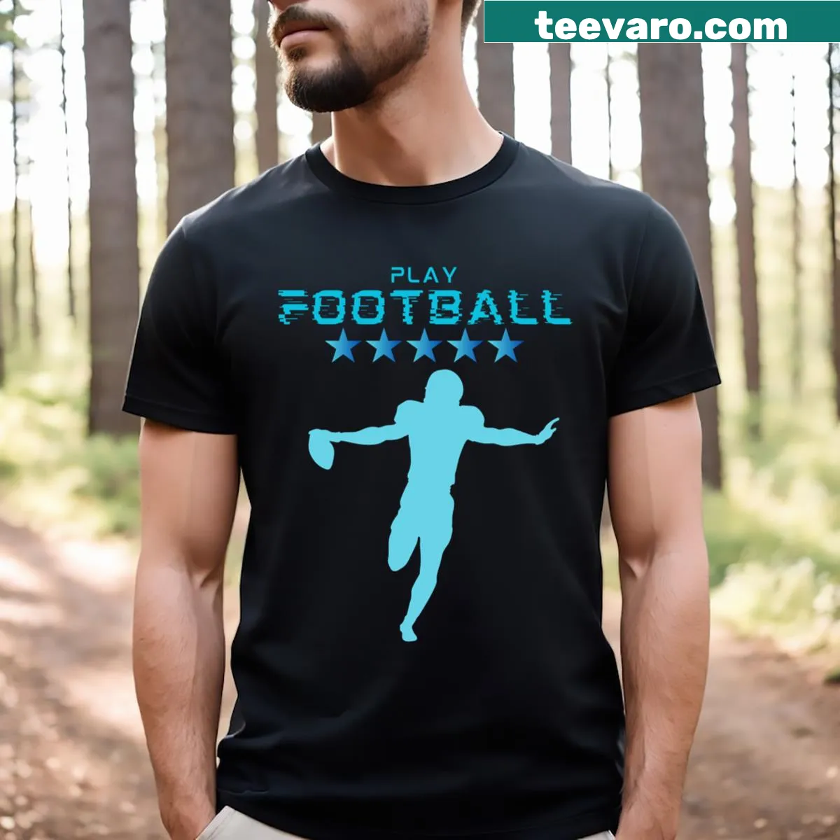 Football-themed t-shirt featuring dynamic printed design — on a men's t-shirt