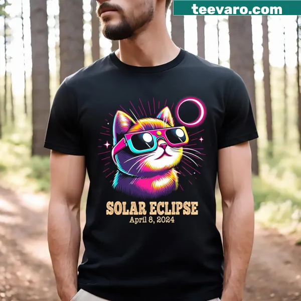 Cute cat-themed t-shirt for the 2024 solar eclipse