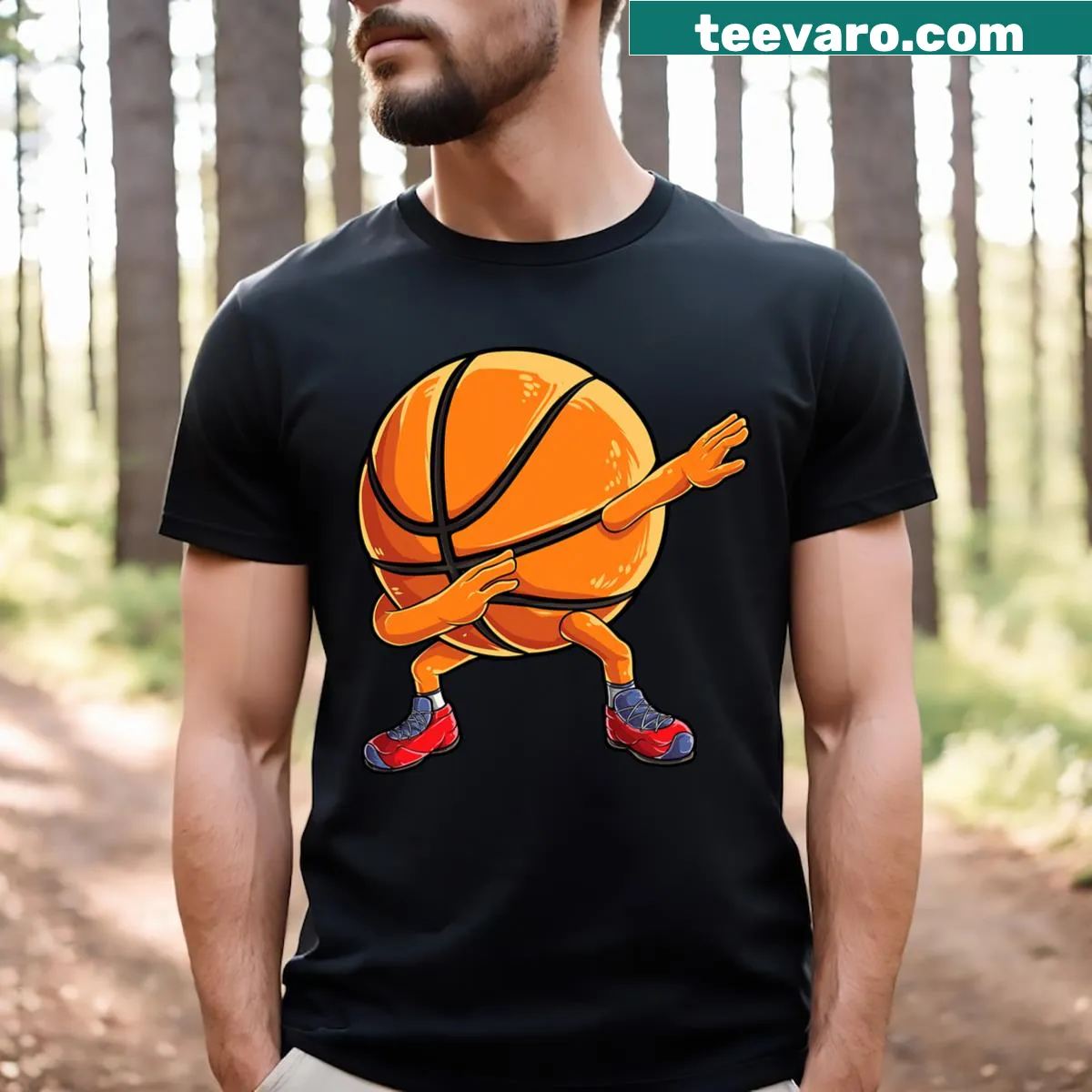 Funny dabbing basketball graphic T-shirt — on a men's t-shirt