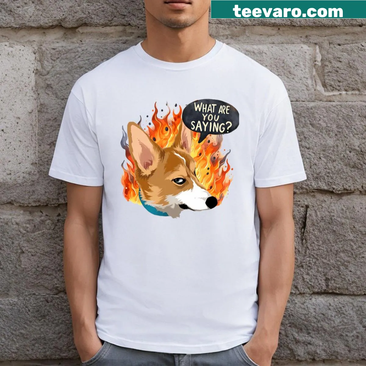 Whimsical typography Dog Memes t-shirt with a humorous phrase — on a men's t-shirt