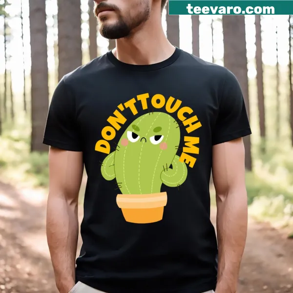 Funny grumpy cactus cartoon on T-shirt with humorous text