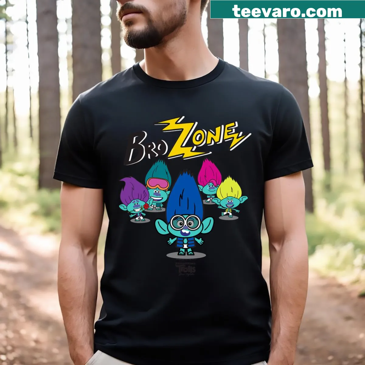 Spotlight graphic of Trolls Brozone on a t-shirt — on a men's t-shirt
