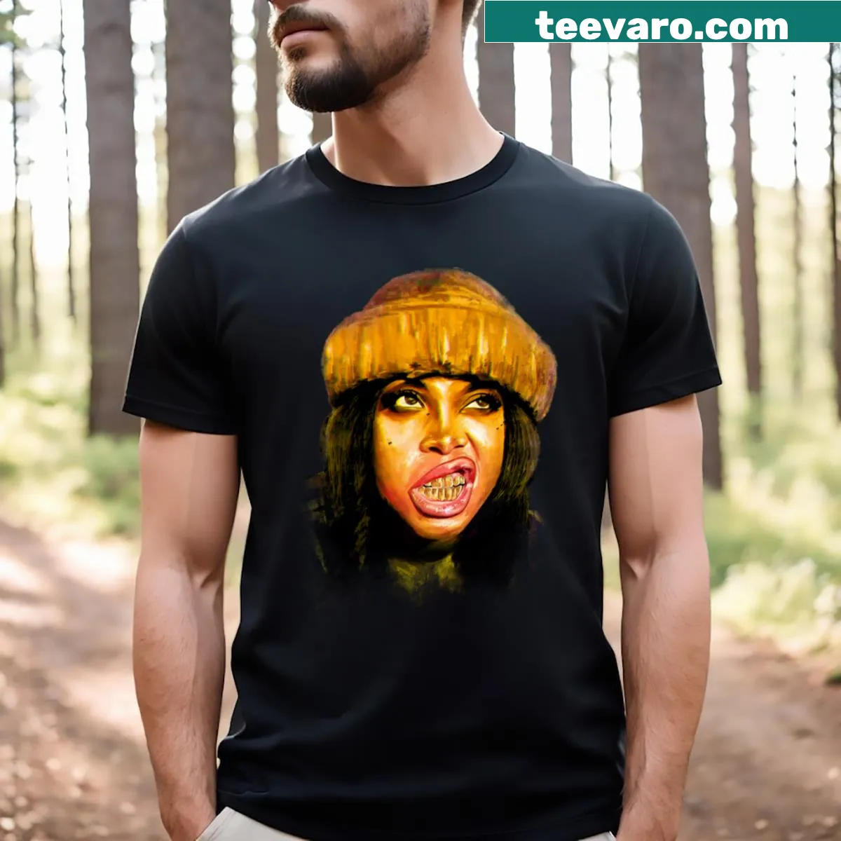 Vintage-style Erykah Badu R&B design for T-shirt — on a men's t-shirt