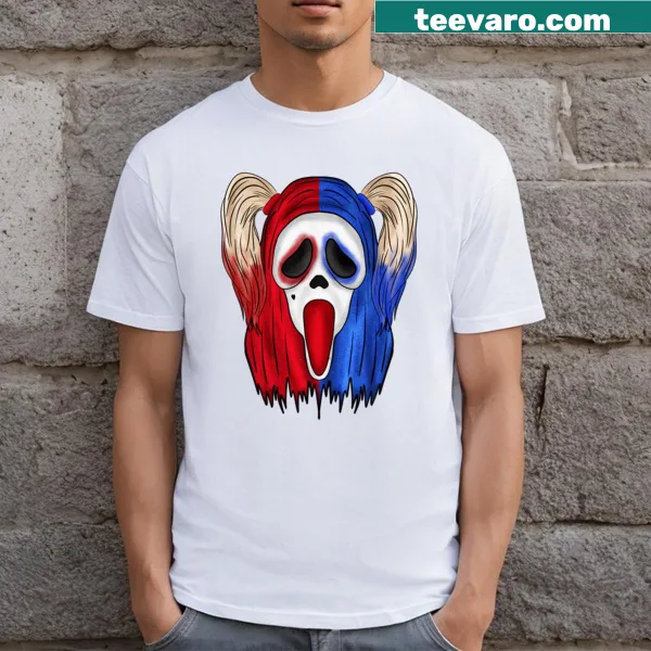 Illustration of Ghostface clown in a playful design