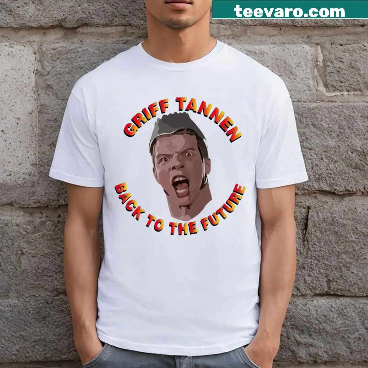 Graphic T-shirt featuring Griff Tannen — on a men's t-shirt