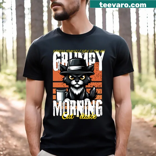 Illustrated t-shirt with a grumpy cat graphic