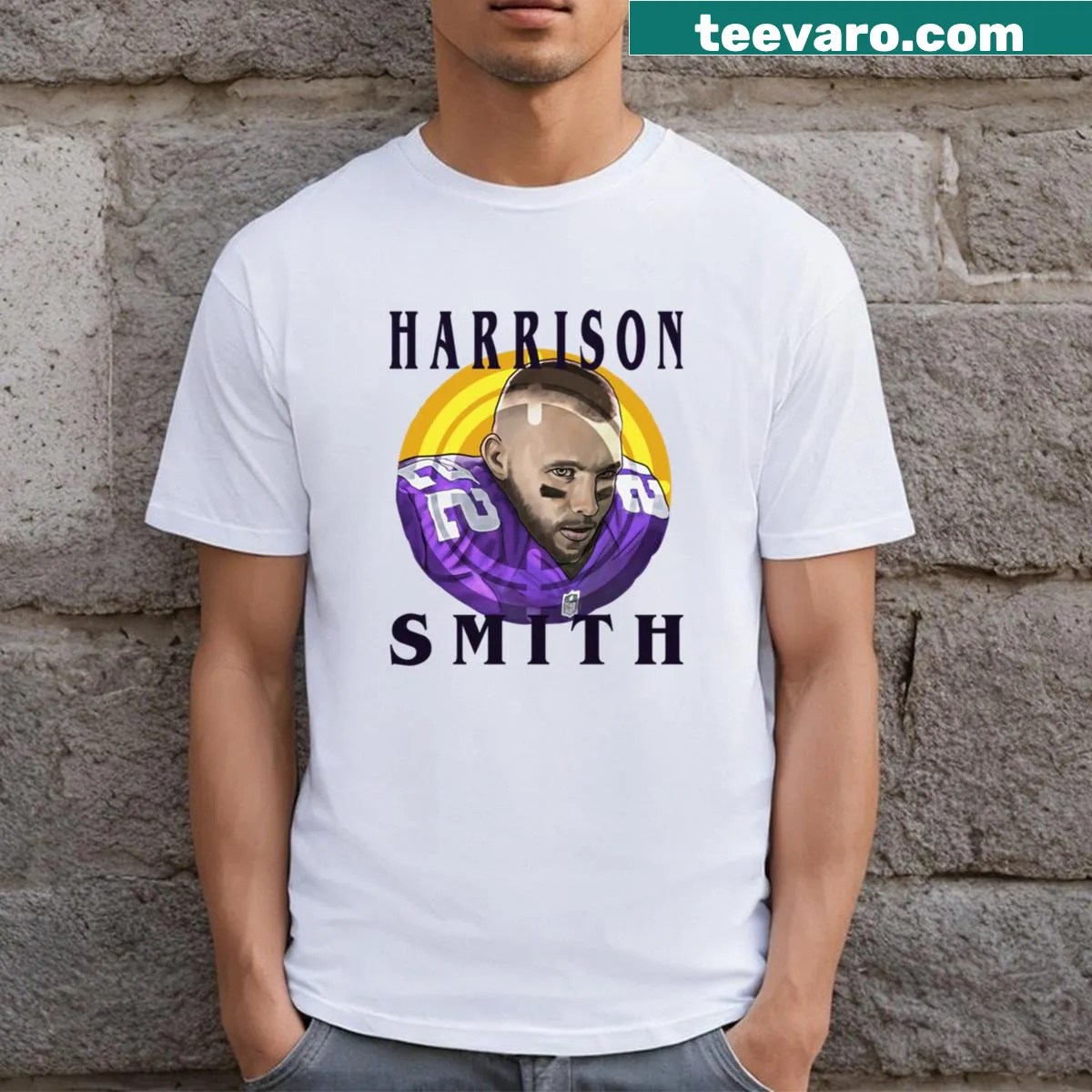 Harrison Smith 22 t-shirt with bold typography design — on a men's t-shirt