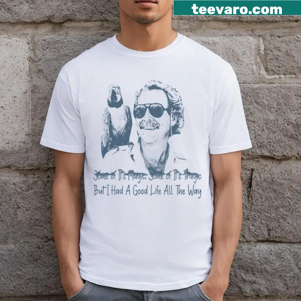 Vintage-style t-shirt featuring a Jimmy Buffett quote in faded print