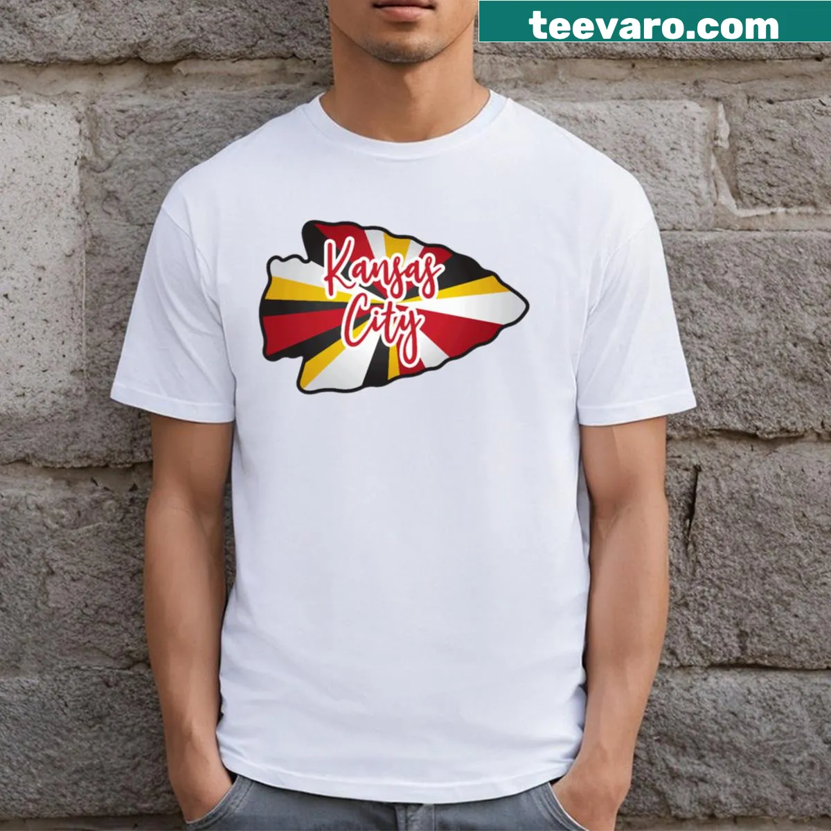 Kansas City starburst design t-shirt with abstract art — on a men's t-shirt
